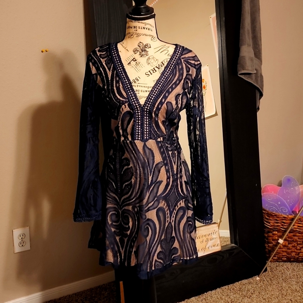 Blue Lace Mini Dress